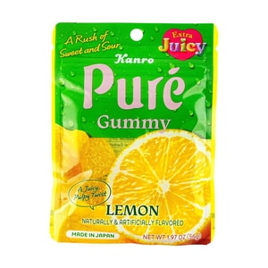 Kanro Pure Gummy Candy, Lemon Flavor,Sour Powder ,1.97 oz【Cute Heart-Shaped】【Japan Trendy】