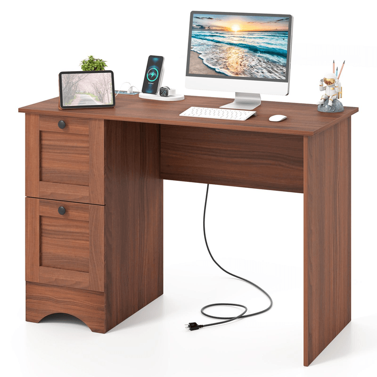 43 Inch Wooden VIntage Computer Desk With 2 Drawers for Home And Office-Walnut 3