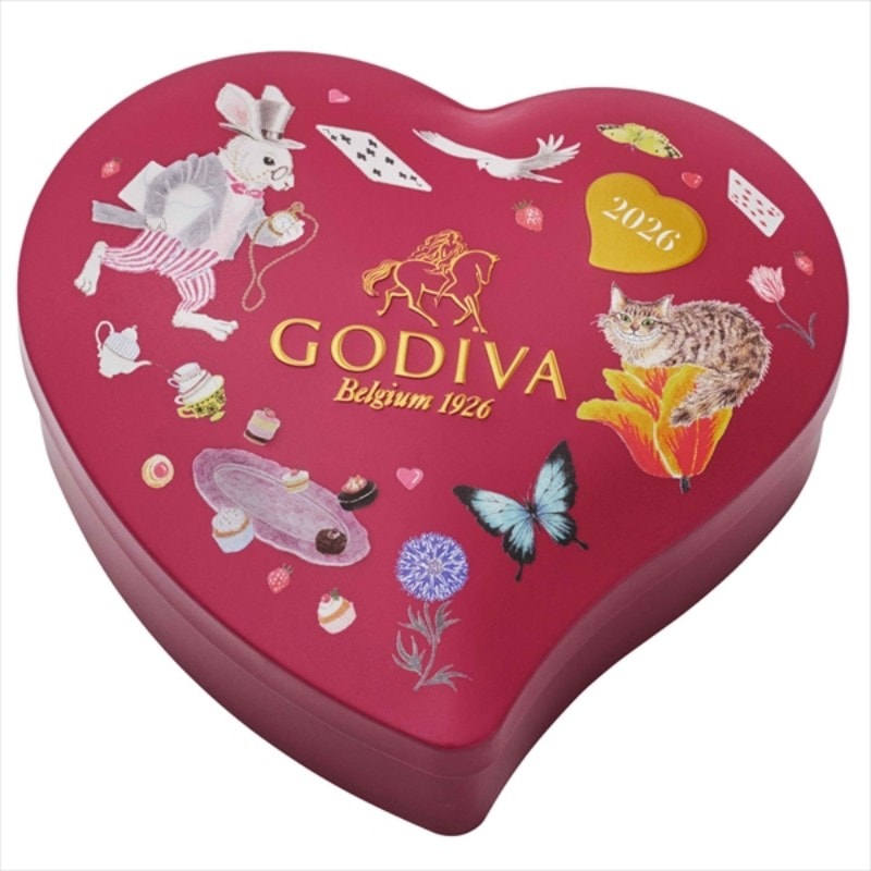 【日本直邮】 比利时 GODIVA 日本  2026情人节 期间限定 爱丽丝下午茶系列  立体什锦心形红礼盒 10粒装