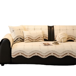 French Mid-Century Modern High-End Straight Row Half-Fleece Irregular Non-Slip Sofa Throw Cover Coffee Brown 90*70cm