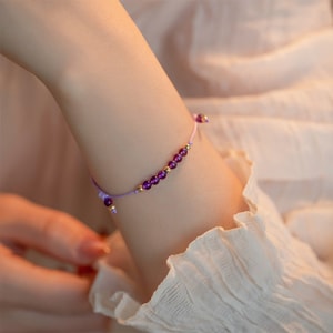 HSPM 天然紫水晶 上岸幸运金珠 轻奢叠戴手链 小众设计礼物 紫水晶编织手链 F 1条装