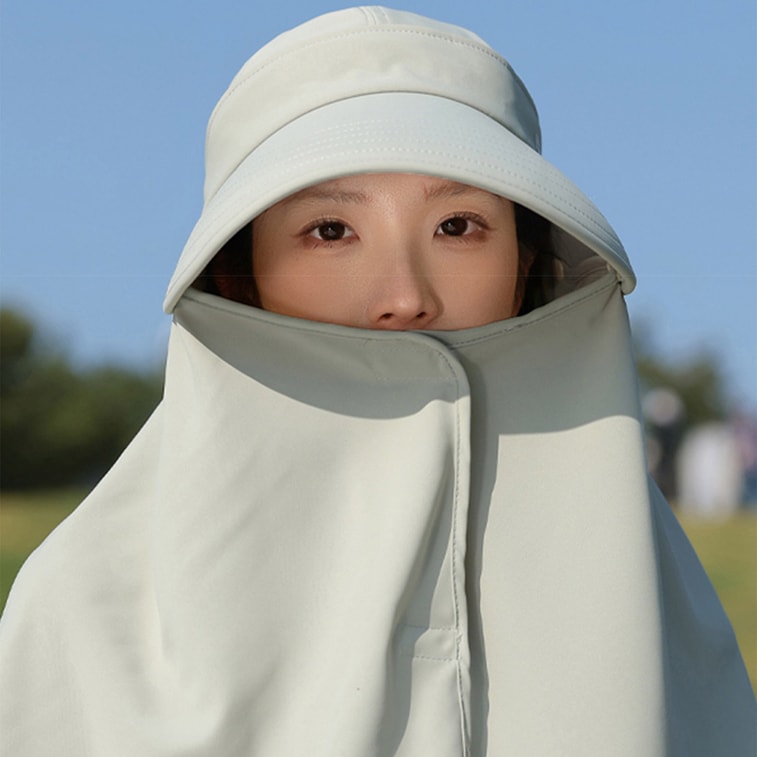【中国直邮】 HSPM 冰丝遮脸防晒帽防紫外线太阳帽户外护颈披肩一体采茶帽 米色 F 1个 7