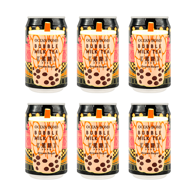 【超值装】OCEAN BOMB 低卡珍珠奶茶饮料 寒天珍珠添加 黑糖味 315ml*6