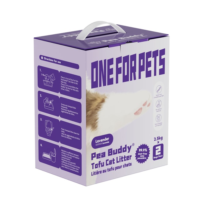 [북미 직배송] One for Pets Pea Buddy 천연 완두콩 두부 고양이 모래, 라벤더 향, 5kg (2.5kg x 2개) [최고급 고양이 모래] [새롭게 업그레이드된 천연 냄새 제거]