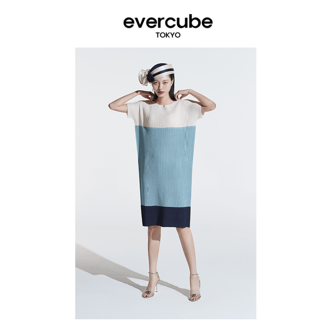 Evercube Pleated H-Line Three Toned Dress 1Pc
