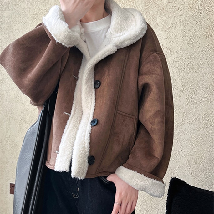 Suede Jacket Fur One-Piece Coat Coffee Color L