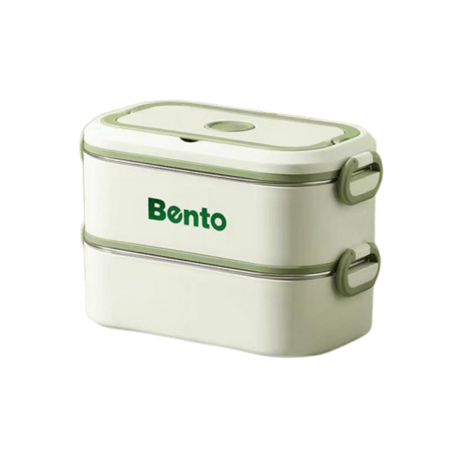 【中國直郵】 親太太 304多層保溫便當盒注水加熱餐盒 抹茶綠雙層 1800ML 1個裝