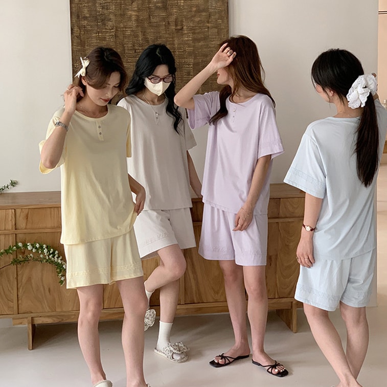 New mulberry silk short-sleeve pajamas high-end home clothes wearable outside cool thin two-piece set  Bean Gray L  1 set 4