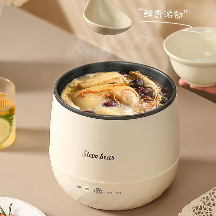 ステッチミニ電気調理器、多機能、燕の巣の煮込み、鍋料理、お粥、スープなどに。110V、1.8L。1～2人用に最適。[コンパクトで軽量] 4