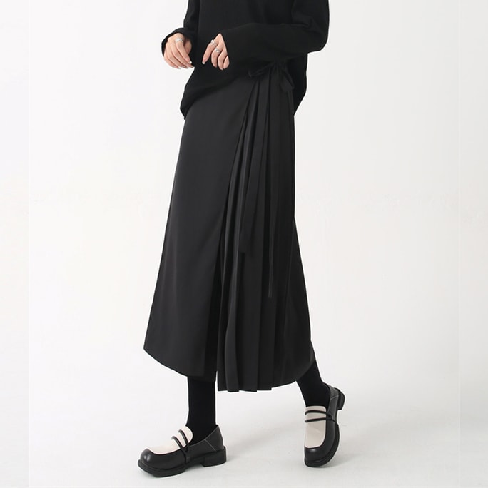 New Niche Design Fake Two-Piece Pants Skirt High Waist Casual Wide Leg Pants Black XL