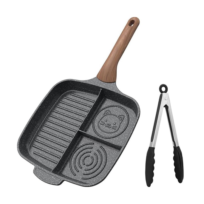 COOKER KING Pancake Pan & Egg Frying Tool, Divided Frying Pan, Comes with Steak Tongs, 26cm