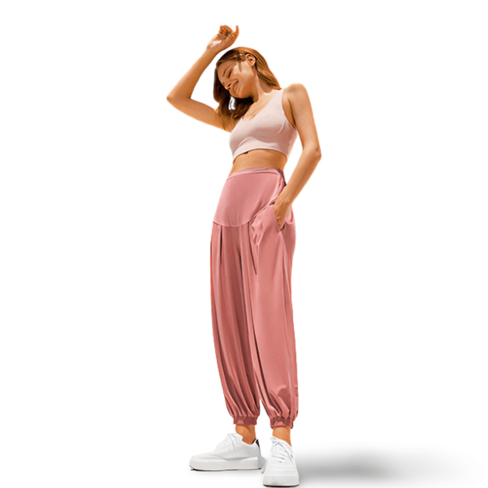 【中国直邮】 嫚熙 孕妇高腰灯笼裤 防晒透气冰丝 茱萸粉 L码 (胡杏儿同款)