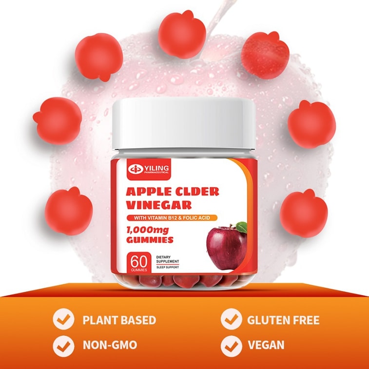 [미국에서 온 다이렉트 메일] 체중 감량 및 해독/장 건강을 위한 Yiling 사과식초 구미 60캡슐/병 3