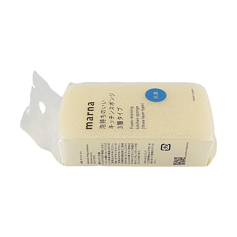 Antibacterial 3-Layer Kitchen Sponge, White, Silver Ion Antibacterial, Fine Lasting Foam 3