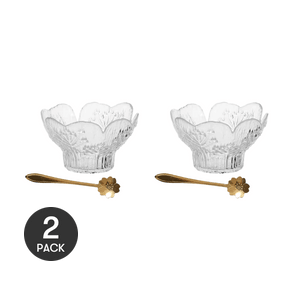 Petal Transparent Glass Bowl Exquisite Ice Cream Yogurt Dessert Bowl with Spoon 210ml *2【2 Packs】