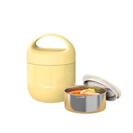 [중국 직배송] 친타이타이 24시간 초강력 보온 미니 도시락통 (2025ml), 강력한 보온 기능, 컴팩트하고 휴대가 간편함, 노란색, 접이식 숟가락 포함