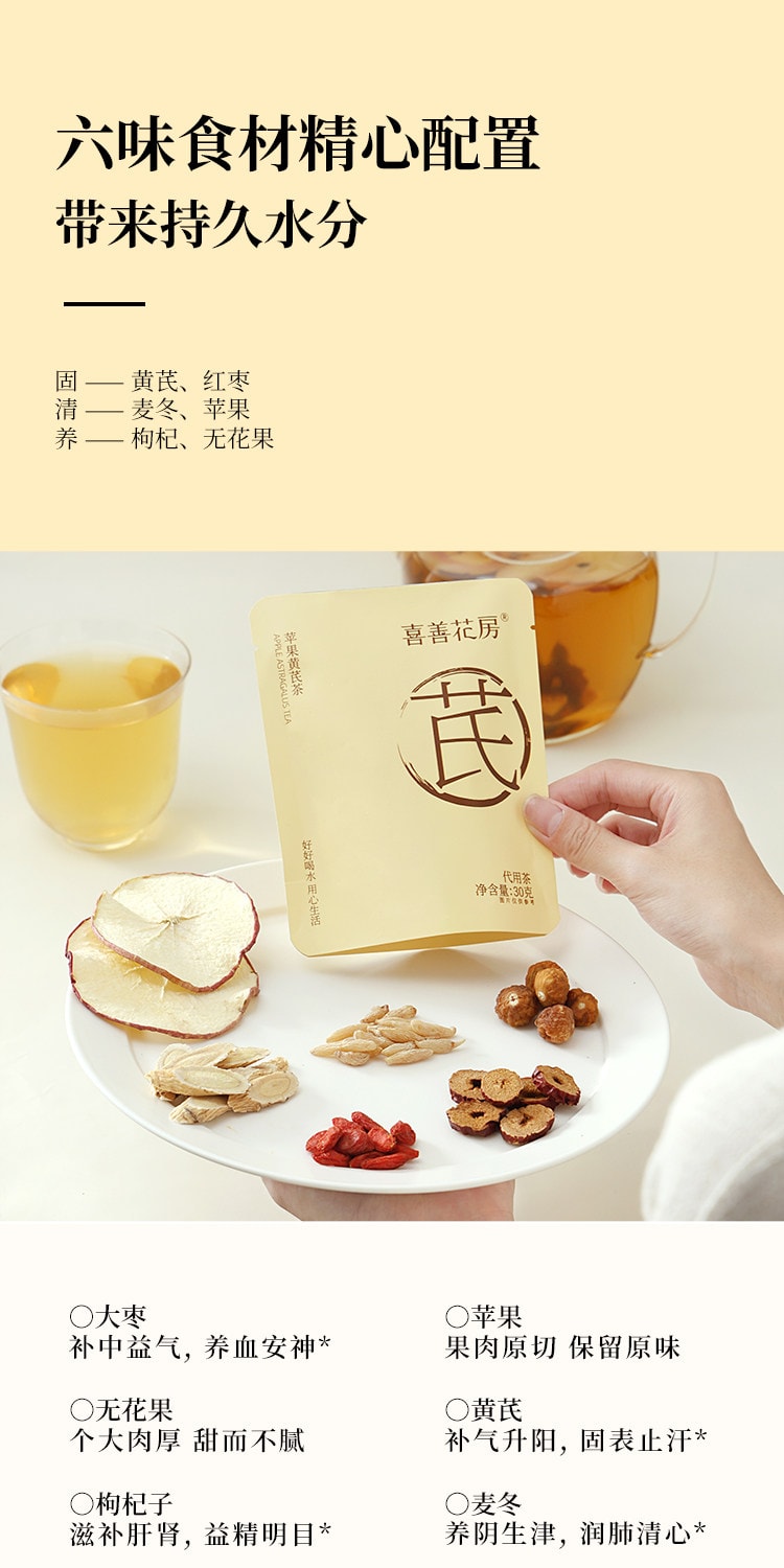 喜善花房 蘋果黃耆茶 30g 臉色紅潤 香港富太水【紅棗、蘋果、無花果、黃耆、枸杞、麥冬】