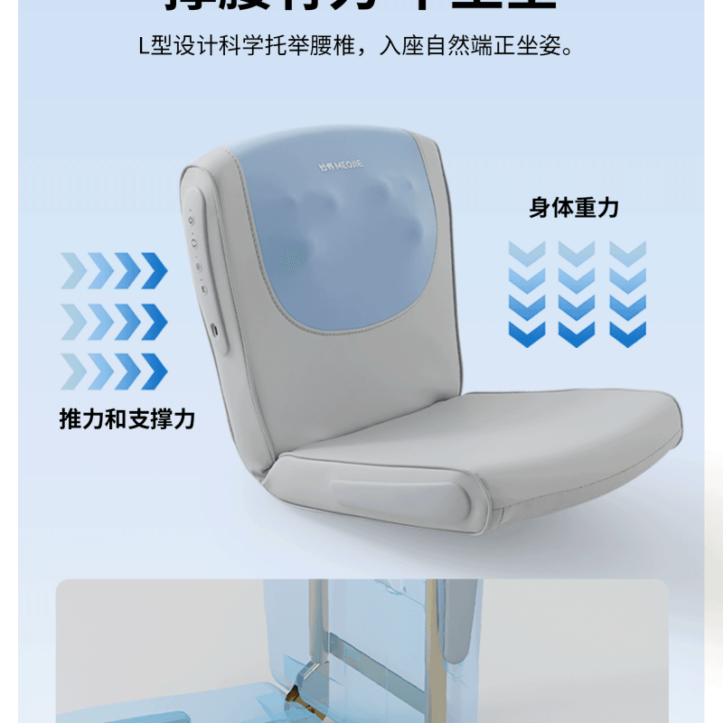 【中国直邮】 妙界 腰部臀部按摩器靠垫全自动揉捏腰背可折叠平躺按摩仪座椅 海雾蓝一个装