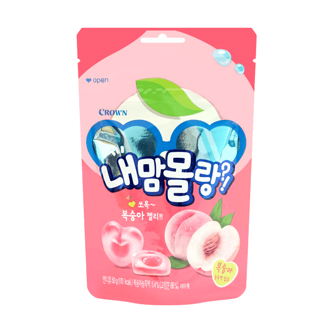 韓國CROWN皇冠 蜜桃味心形軟糖 50g 【濃郁果香】【Q彈軟糯】