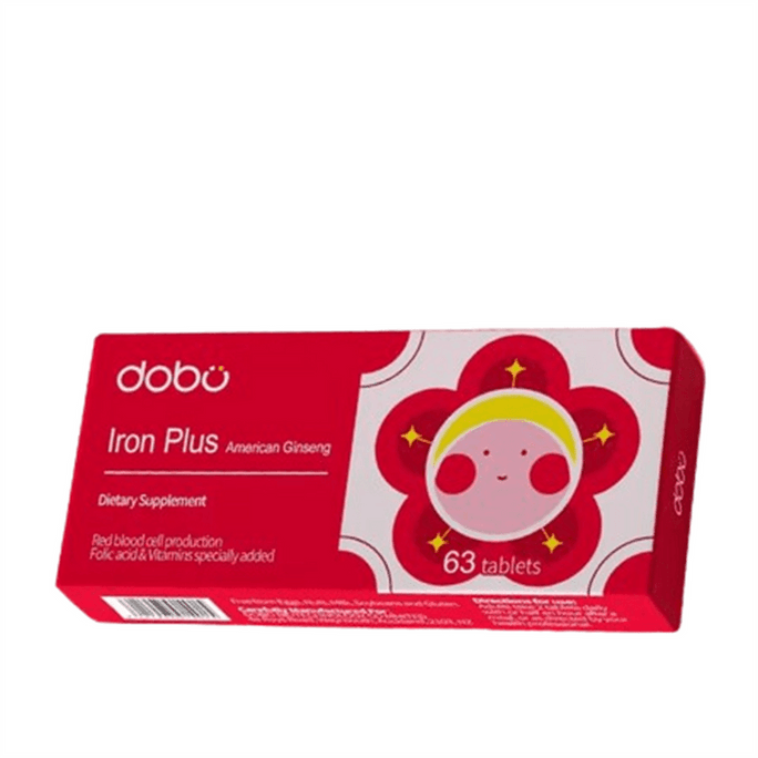 【中国直邮】 英国 DOBO 花旗参生血片 贫血女性孕妇孕期哺乳期血补片铁剂铁元素 63粒/盒