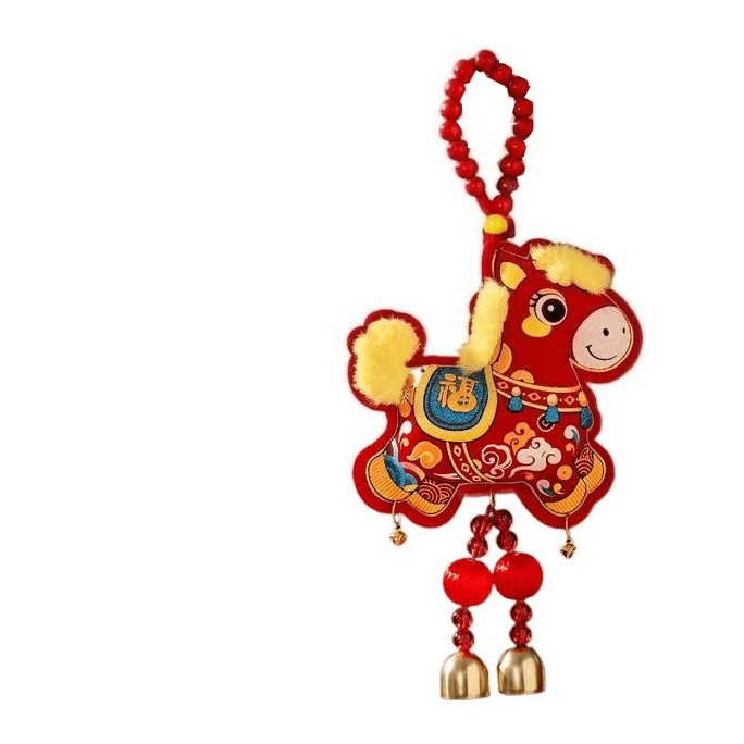【中国直邮】 爱笑喜庆 过年装饰门把手小挂件毛绒醒狮马年春节布置贺年装饰马上有福15*34cm*1件