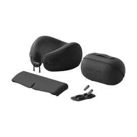 Neck Pillow + Eye Mask + Earplugs + Storage Bag - Travel Capsule 4-Piece Set, Obsidian Black