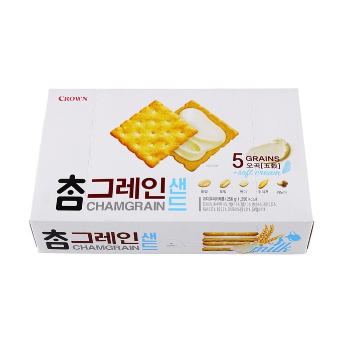 韓國CROWN 奶油夾心五穀餅乾 牛奶奶油味 256g