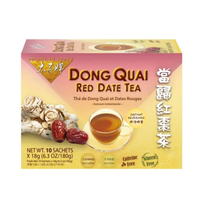 Dong Quai Red Date Tea 10 sachets Ginger Tea Ginger Honey Crystals - 10 Sachets Instant Ginger Tea, Caffeine Free, Hot or Cold Brew, Individually Wrapped