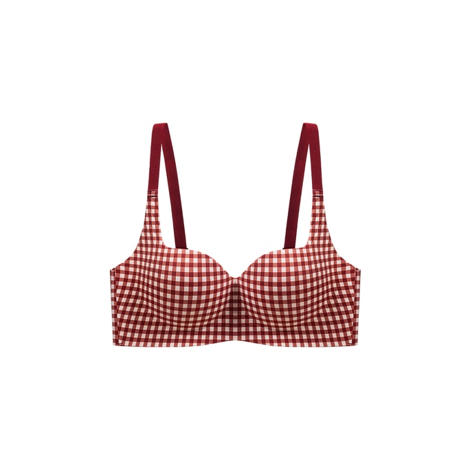 【中国直邮】 草本初色 2025新款内衣小胸聚拢可调节肩带软支撑无钢圈文胸 【圆圆杯】胭脂红格M 【建议90-105斤】