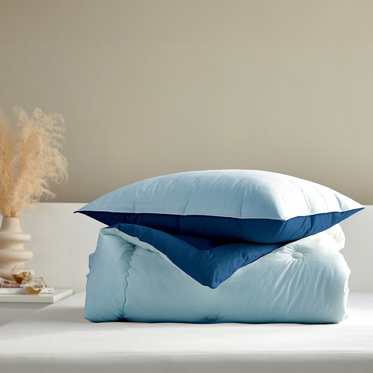 DREAM HIGH-DENSITY COTTON REVERSIBLE COMFORTER SET - BLUE/NAVY (US Queen) 5