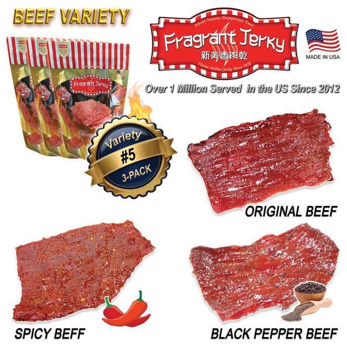 Beef Jerky (orig. flavor 4oz./spicy flavor 4oz./black pepper flavor 4oz.) Total 12oz. Singapore-style jerky 340g