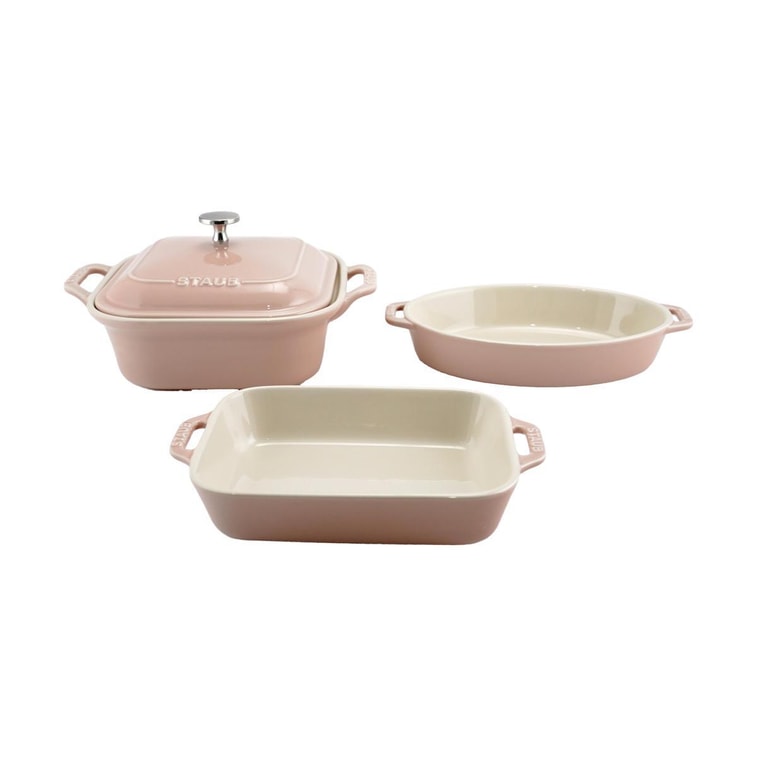세라믹 베이킹 접시 세트, 4개, 마카롱 혼합 베이킹 접시 세트, 라이트 핑크 3