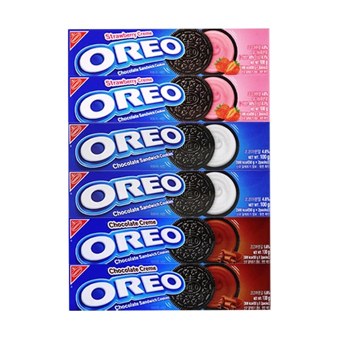 [6Packs]Oreo Cream Sandwitch Cookies, Strawberry 2Packs+Chocolate 2Packs+Original 2Packs, 3.53oz/Pack