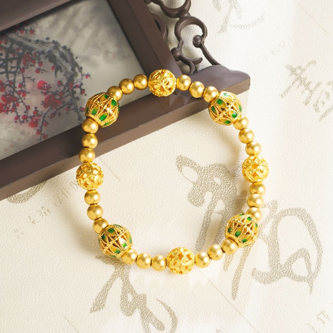 【中國直郵】 HSPM 新款新中式古法鏤空花紋球串珠手鍊 古法串珠手鍊 F