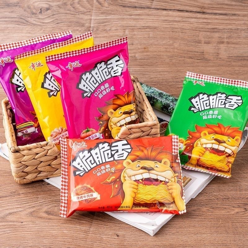 【中國直郵】 幸運 乾脆面整箱裝乾吃麵懷舊晚上解餓解饞小零食小吃休閒食品 燒烤牛肉味40g*5包