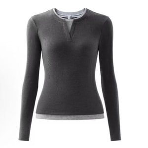 V-Neck Faux Two-Piece Base Layer Top 1pc – 70-degree Heather Gray With Medium Linen Gray Size L—Skin-Friendly, Slimming Fit