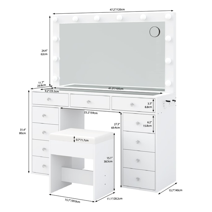 【US Direct Shipping】Yanosaku Vanity Desk with 11-Drawer LED Lights