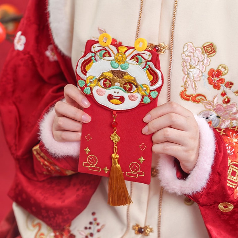 【中国直送】HSPM 馬年刺繍生地 赤い封筒 クリエイティブ中国風 10,000元 赤い封筒 新年の挨拶やお年玉に かわいい馬のデザイン 1枚 6