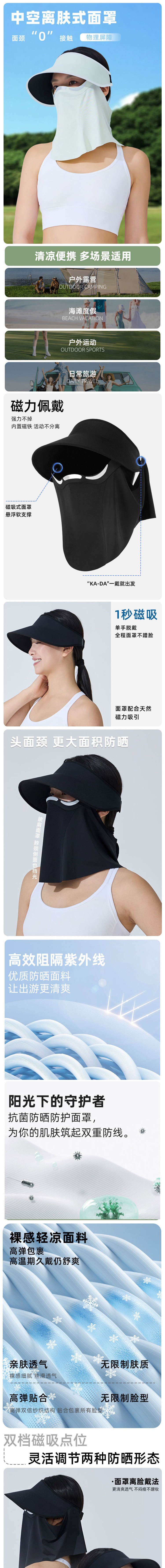 【中国直邮】 HSPM 夏季冰丝防晒磁吸面罩 防晒防紫外线遮阳帽 带面纱空顶太阳帽 灰色 F 1 顶