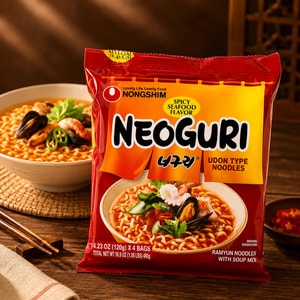 韩国NONGSHIM农心 NEOGURI 小浣熊乌龙面 乌冬面拉面 辣海鲜味 4包入 480g【BTS田柾国同款】