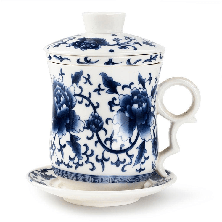 アメリカ永合豊洽順4点セット 磁器ティーカップ (藍牡丹) 1セット - Yami