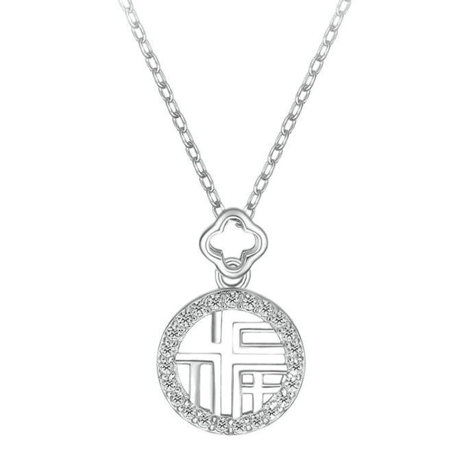 Zhou Liufu Fu Necklace S925 Silver Pendant Clavicle Chain 40+5cm Adjustable *1piece