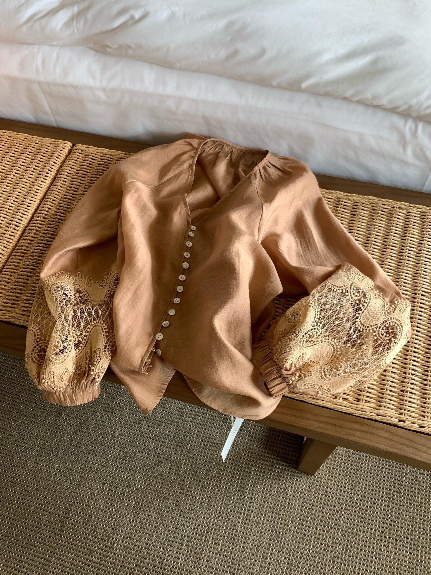 【加拿大直邮】 加拿大 SCENARIO 琥珀微光蕾丝袖上衣 均码 橙色