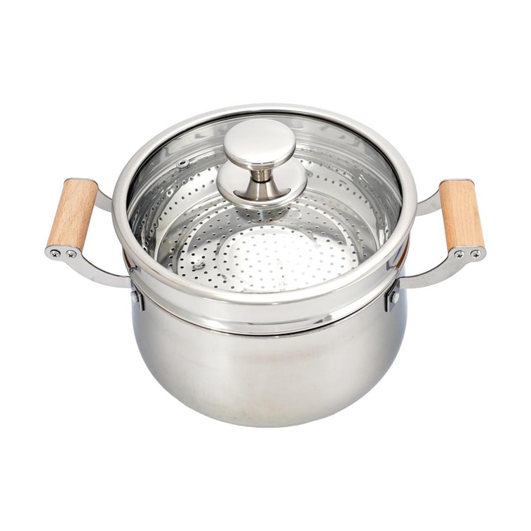 YANOSAKU矢之作 蒸锅汤锅 多功能煮锅带蒸笼架 木柄 22cm 5