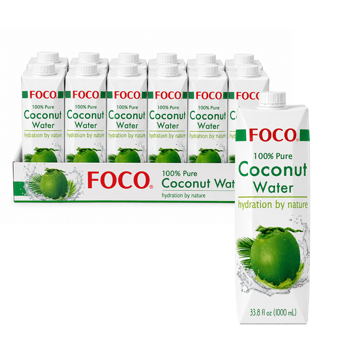 FOCO 100% Pure Coconut Water 33.8 fl oz Pack of 12