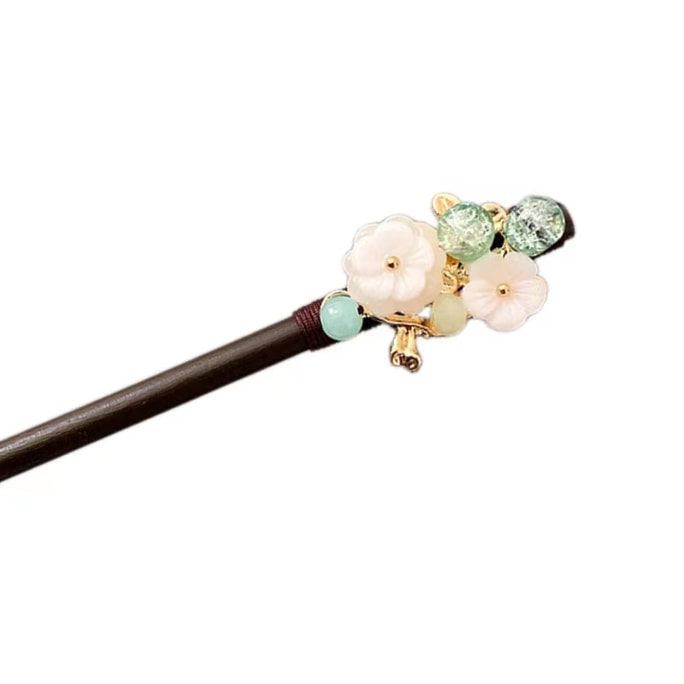 Wooden Hairpin Chinese Style- Blue Flower 1Pc