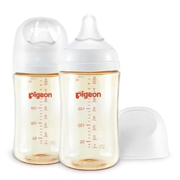 Pigeon PPSU Nursing Baby Bottle Wide Neck |  Easy To Clean 8.1 Oz (Pack Of 2) Includes 1Pcs M Nipples (3m+)