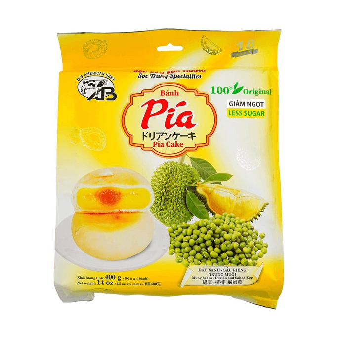 Mung Bean and Durian Cake with Salted Egg Yolk Filling, 4 Pieces, 14.11 oz