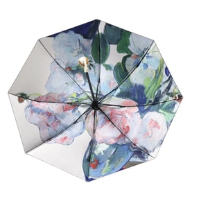 海蓝星 晴雨两用 SPF 50 三折双层太阳伞 五折轻巧 黑漆钢骨  优质印花 防晒防紫外线 白玫瑰 一件