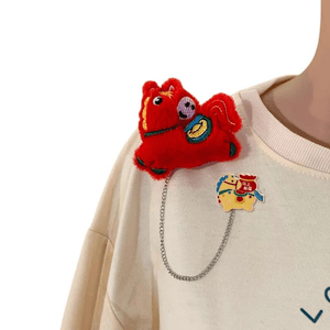 Year Of The Horse Chinese-Style Plush Brooch, Red Little Horse Brings Good Fortune On Horseback, 8cm*1 Piece